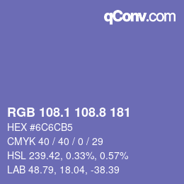 カラーコード: RGB 108.1 108.8 181 | qconv.com