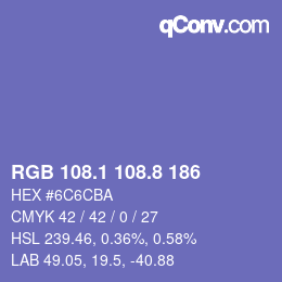 カラーコード: RGB 108.1 108.8 186 | qconv.com