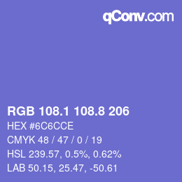 カラーコード: RGB 108.1 108.8 206 | qconv.com