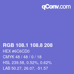 カラーコード: RGB 108.1 108.8 208 | qconv.com
