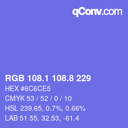 カラーコード: RGB 108.1 108.8 229 | qconv.com