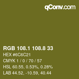 Color code: RGB 108.1 108.8 33 | qconv.com