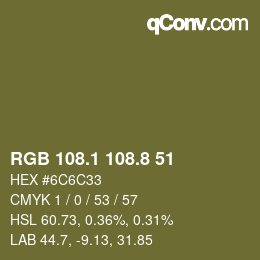 Color code: RGB 108.1 108.8 51 | qconv.com