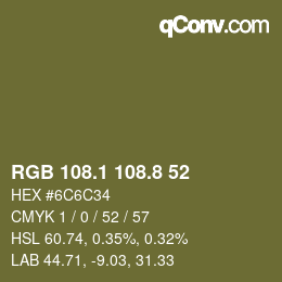 Color code: RGB 108.1 108.8 52 | qconv.com