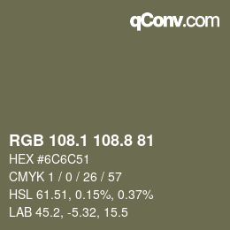 Color code: RGB 108.1 108.8 81 | qconv.com