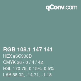 Farbcode: RGB 108.1 147 141 | qconv.com