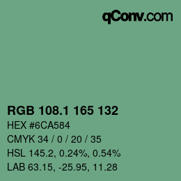 カラーコード: RGB 108.1 165 132 | qconv.com