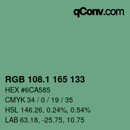 カラーコード: RGB 108.1 165 133 | qconv.com
