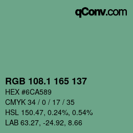 カラーコード: RGB 108.1 165 137 | qconv.com