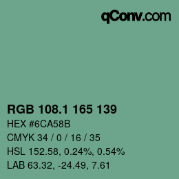 カラーコード: RGB 108.1 165 139 | qconv.com