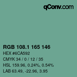 カラーコード: RGB 108.1 165 146 | qconv.com