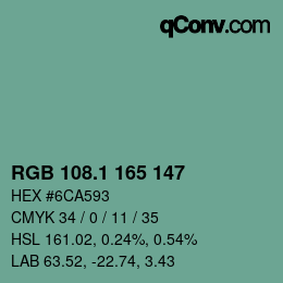 カラーコード: RGB 108.1 165 147 | qconv.com