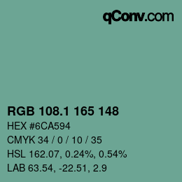 カラーコード: RGB 108.1 165 148 | qconv.com