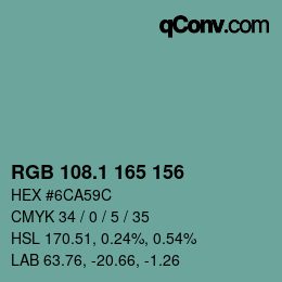 カラーコード: RGB 108.1 165 156 | qconv.com