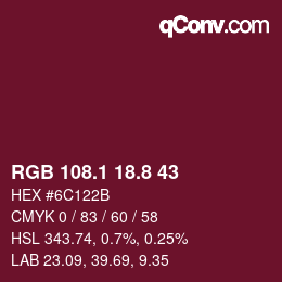 カラーコード: RGB 108.1 18.8 43 | qconv.com