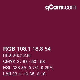 カラーコード: RGB 108.1 18.8 54 | qconv.com