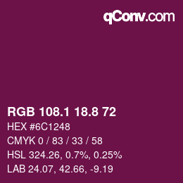 カラーコード: RGB 108.1 18.8 72 | qconv.com