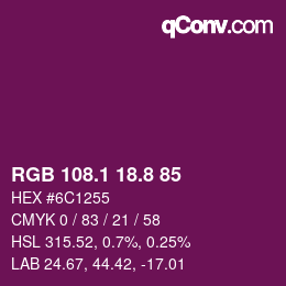 カラーコード: RGB 108.1 18.8 85 | qconv.com