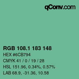 カラーコード: RGB 108.1 183 148 | qconv.com