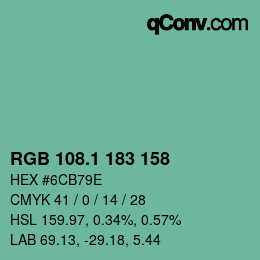 カラーコード: RGB 108.1 183 158 | qconv.com