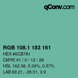 カラーコード: RGB 108.1 183 161 | qconv.com