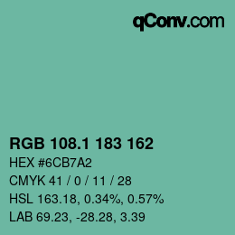 カラーコード: RGB 108.1 183 162 | qconv.com