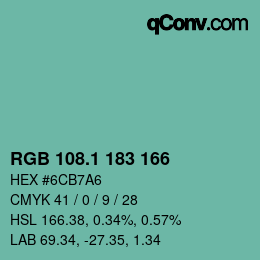 カラーコード: RGB 108.1 183 166 | qconv.com