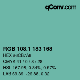 Color code: RGB 108.1 183 168 | qconv.com