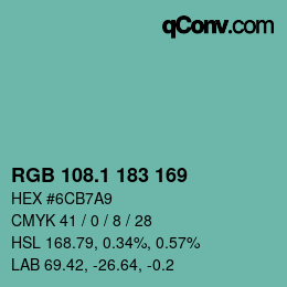 Color code: RGB 108.1 183 169 | qconv.com