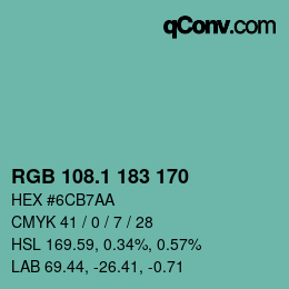 カラーコード: RGB 108.1 183 170 | qconv.com