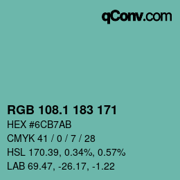 カラーコード: RGB 108.1 183 171 | qconv.com