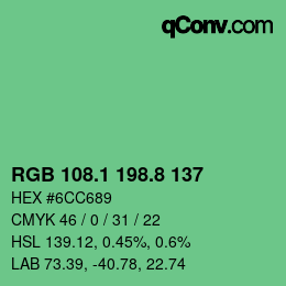 カラーコード: RGB 108.1 198.8 137 | qconv.com