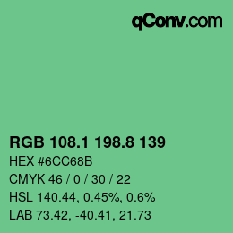 カラーコード: RGB 108.1 198.8 139 | qconv.com