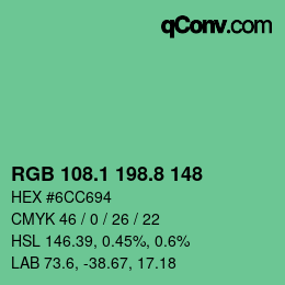 カラーコード: RGB 108.1 198.8 148 | qconv.com