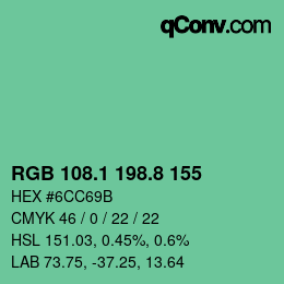 カラーコード: RGB 108.1 198.8 155 | qconv.com
