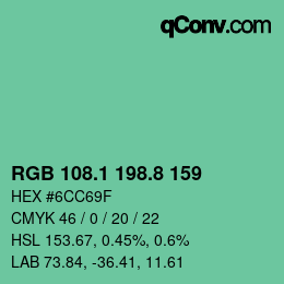 カラーコード: RGB 108.1 198.8 159 | qconv.com