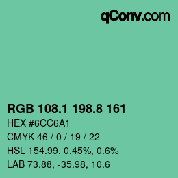 カラーコード: RGB 108.1 198.8 161 | qconv.com