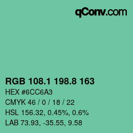 Color code: RGB 108.1 198.8 163 | qconv.com