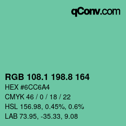 カラーコード: RGB 108.1 198.8 164 | qconv.com
