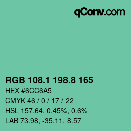 カラーコード: RGB 108.1 198.8 165 | qconv.com