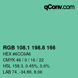 カラーコード: RGB 108.1 198.8 166 | qconv.com