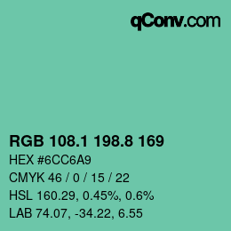 カラーコード: RGB 108.1 198.8 169 | qconv.com