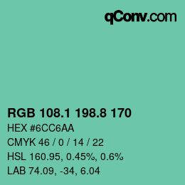 カラーコード: RGB 108.1 198.8 170 | qconv.com