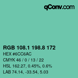 カラーコード: RGB 108.1 198.8 172 | qconv.com
