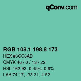 Color code: RGB 108.1 198.8 173 | qconv.com