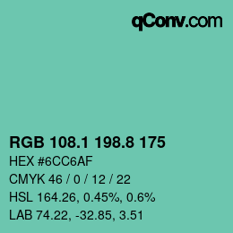 カラーコード: RGB 108.1 198.8 175 | qconv.com
