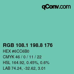 カラーコード: RGB 108.1 198.8 176 | qconv.com