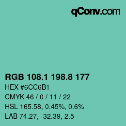 Color code: RGB 108.1 198.8 177 | qconv.com