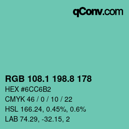 Color code: RGB 108.1 198.8 178 | qconv.com