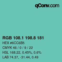 カラーコード: RGB 108.1 198.8 181 | qconv.com